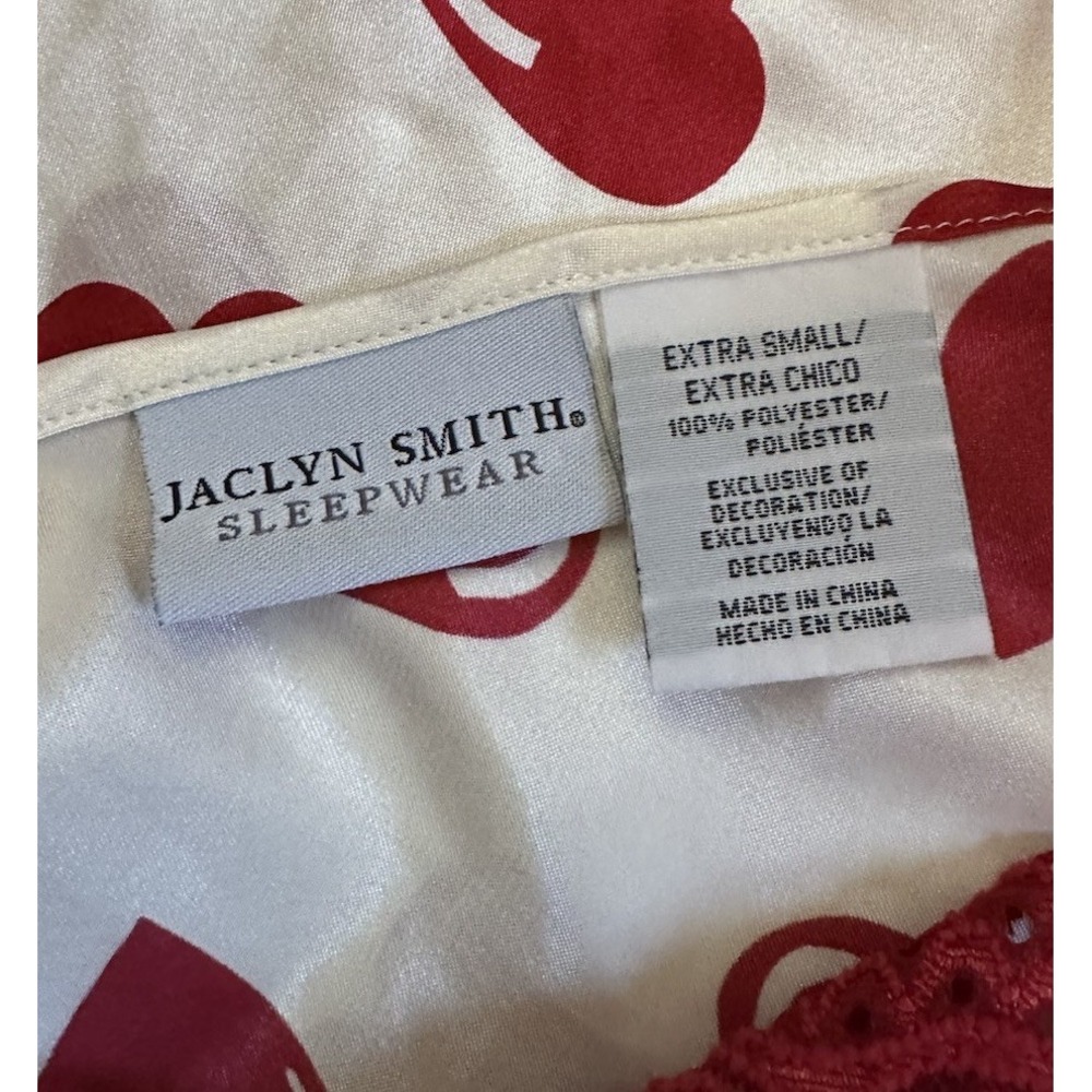 Vintage Jaclyn Smith Red Hearts Nightgown XS Lace Trim Satin Slip Dress Lingerie - Picture 14 of 15